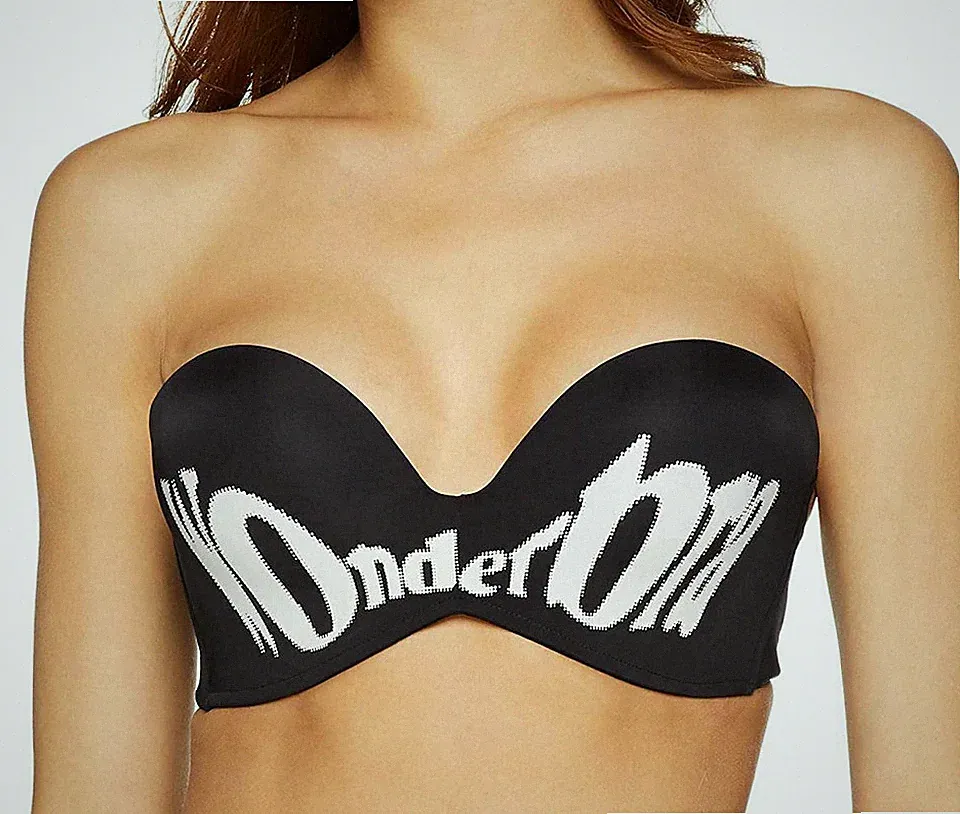 Wonderbra Ultimate Trägerloser, gepolsterter Push-Up-BH W032D mit Logo Schwarz