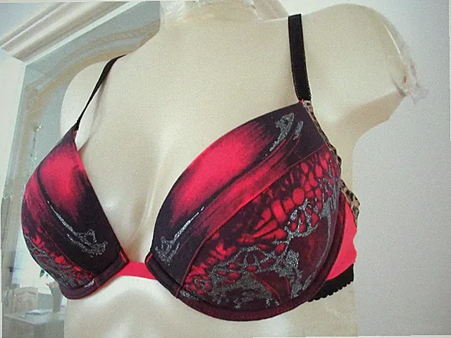 Wunderschöner Push-Up BH von JUST CAVALLI gr. 80B Leo Kirschrot/Schwarz=NEU