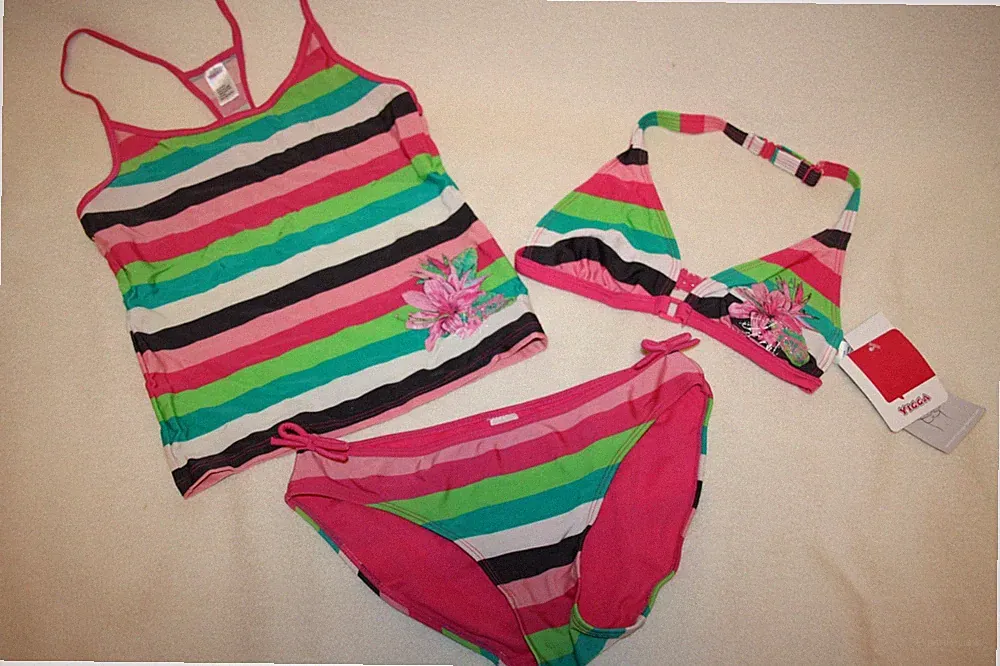 Yigga * 3 teiliger Bikini bunt gestreift Gr. 152 NEU Triangel BH + Tankini
