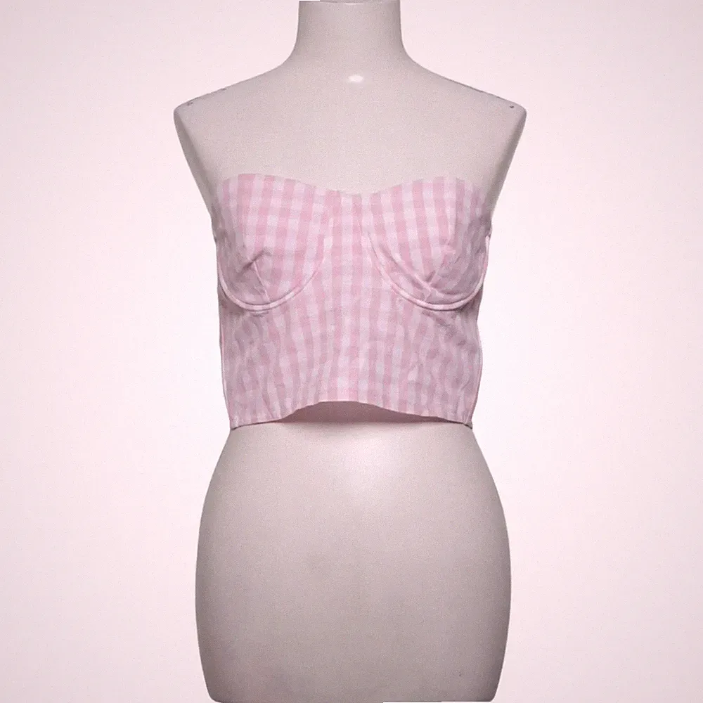 Zara, Bandeau-BH, Größe: 80B, Barbie, Pink/Weiß, Baumwolle, Karo, Damen #K9c
