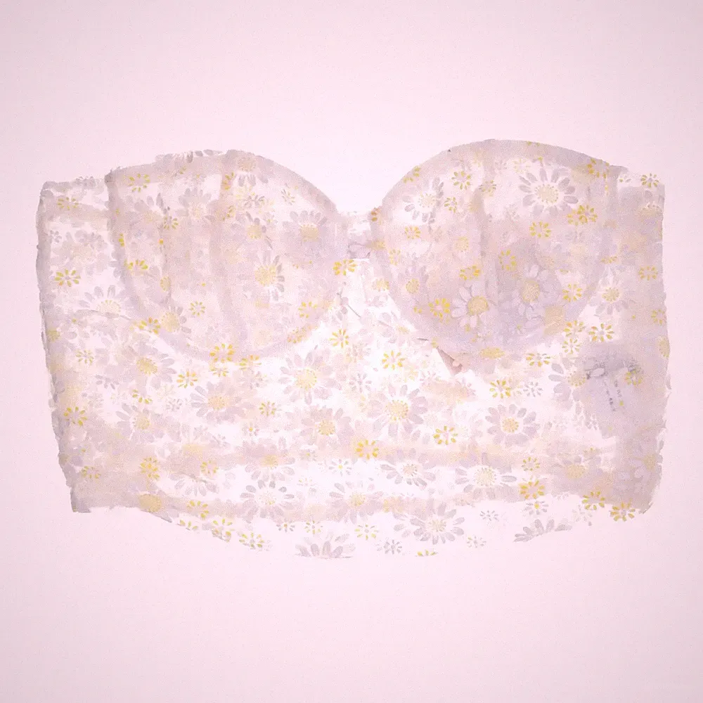 Zara, Bandeau-BH, Größe: M, Weiß/Gelb, Polyester/Viskose, Blumen, Damen #H4F