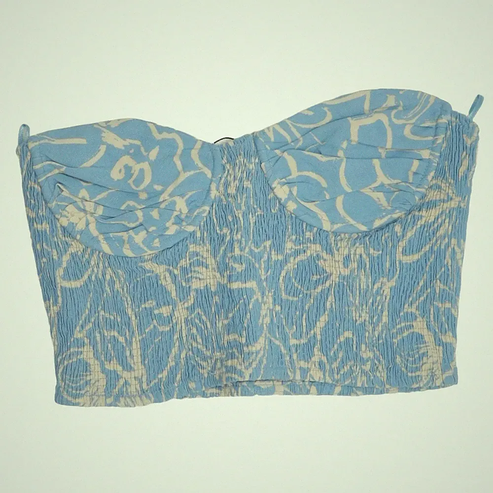 Zara, Bandeau-BH, Größe: S, Blau/Weiß, Baumwolle/Leinen/Viskose, Blumen #jYP